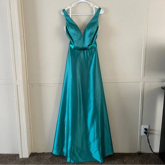 Ashley & Justin Bridesmaids Emerald Green Satin Formal Ball Gown Size 6 NWT Lace - Picture 14 of 15